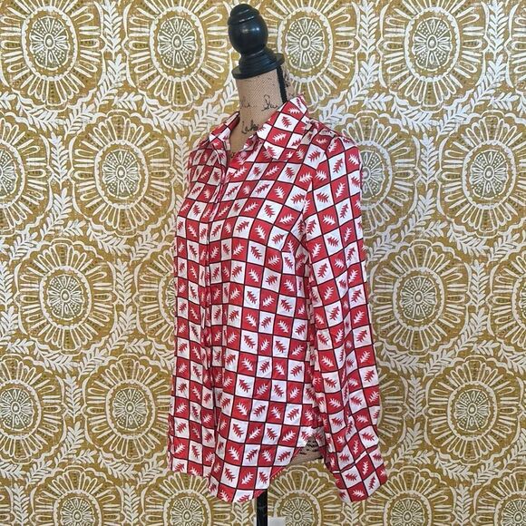 NWOT Lisou Bailey Long Sleeve Fern Print Silk Blouse in Red Multi $355 RARE Sz 4 - Picture 10 of 16